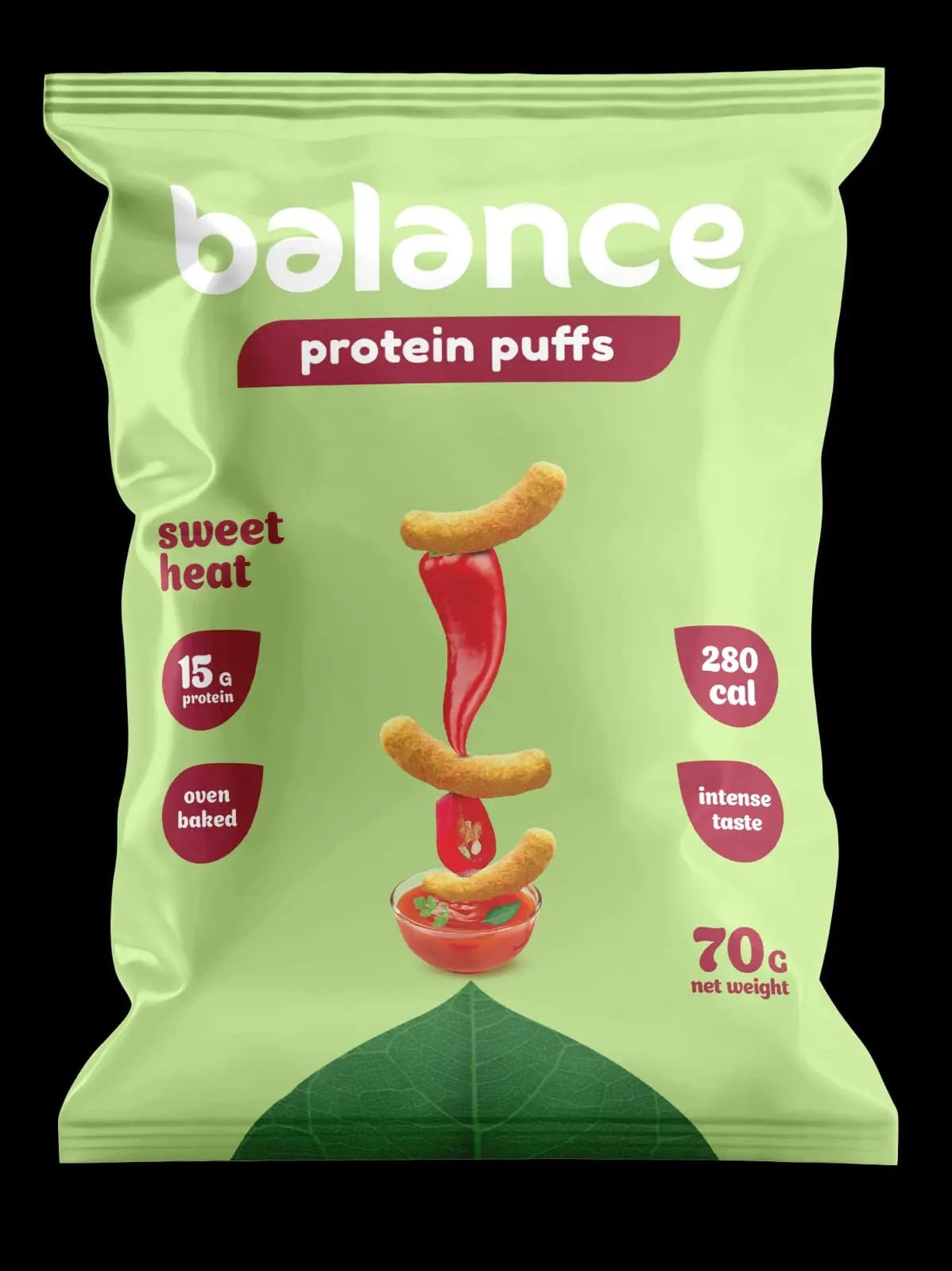 Balance 15 Protein Gram - Puffs Sweet Heat - 10x70 Gram Baked Oven - fresh produced.